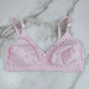 Jennifer Pink Eyelet Lace Unlined Wireless Bra Bralette, Sz 38C